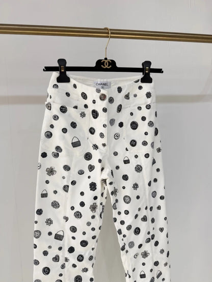 Chanel 25B black and white polka dot jeans
