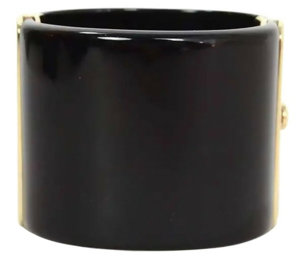 Chanel Iconic 14B Crystal & Pearl CC Wide Black Cuff Bracelet GHW