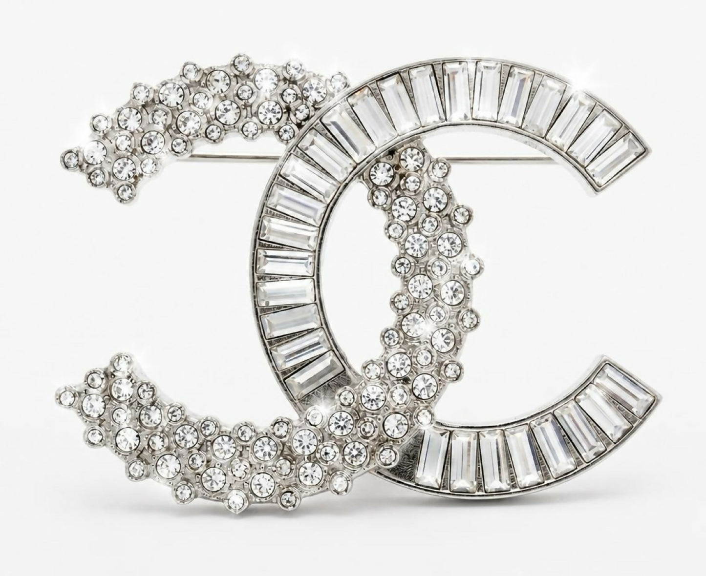 Chanel 2019 Large CC Silver Crystal Baguette Swarovski Brooch