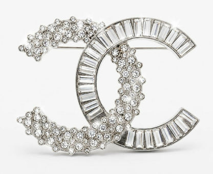 Chanel 2019 Large CC Silver Crystal Baguette Swarovski Brooch
