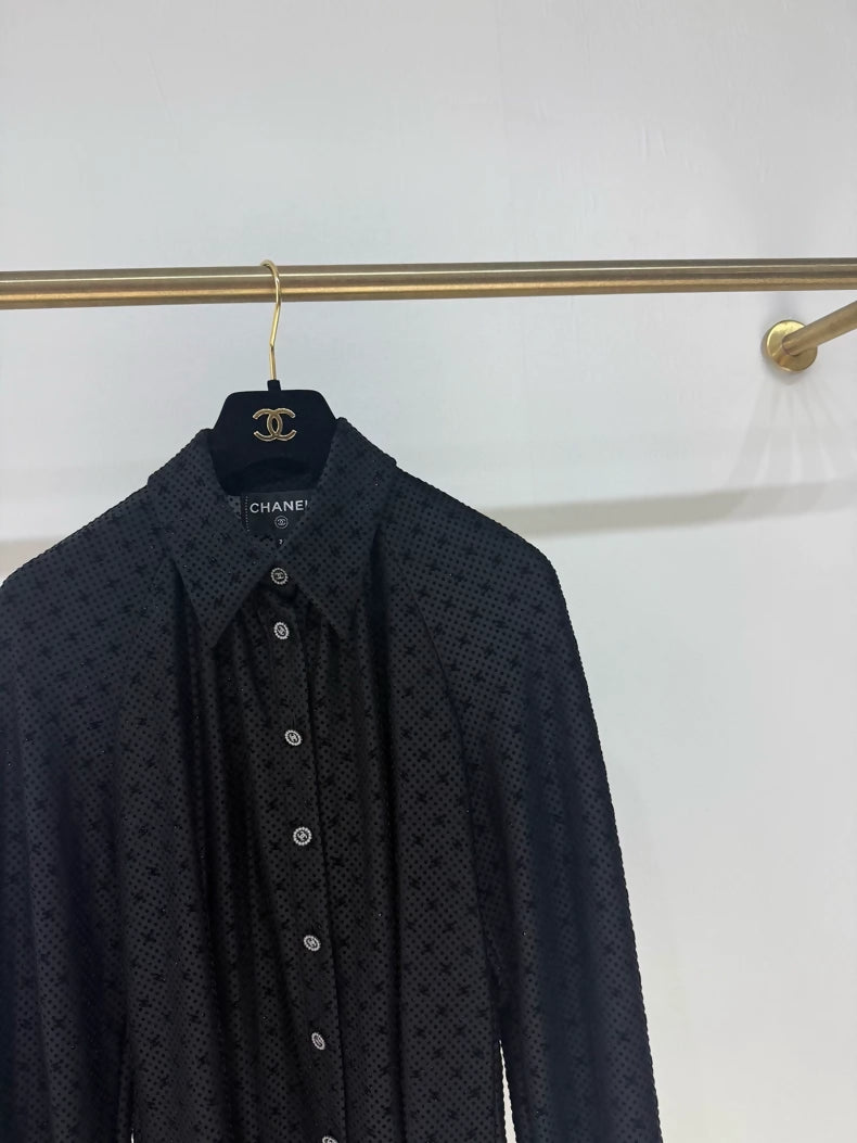 Chanel 24B Black Velvet Double C Logo Shirt,