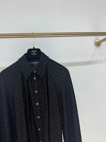 Chanel 24B Black Velvet Double C Logo Shirt,