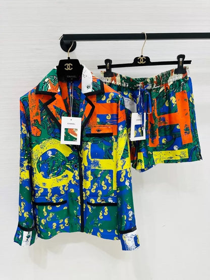 Chanel 26M colourful shirt and shorts set