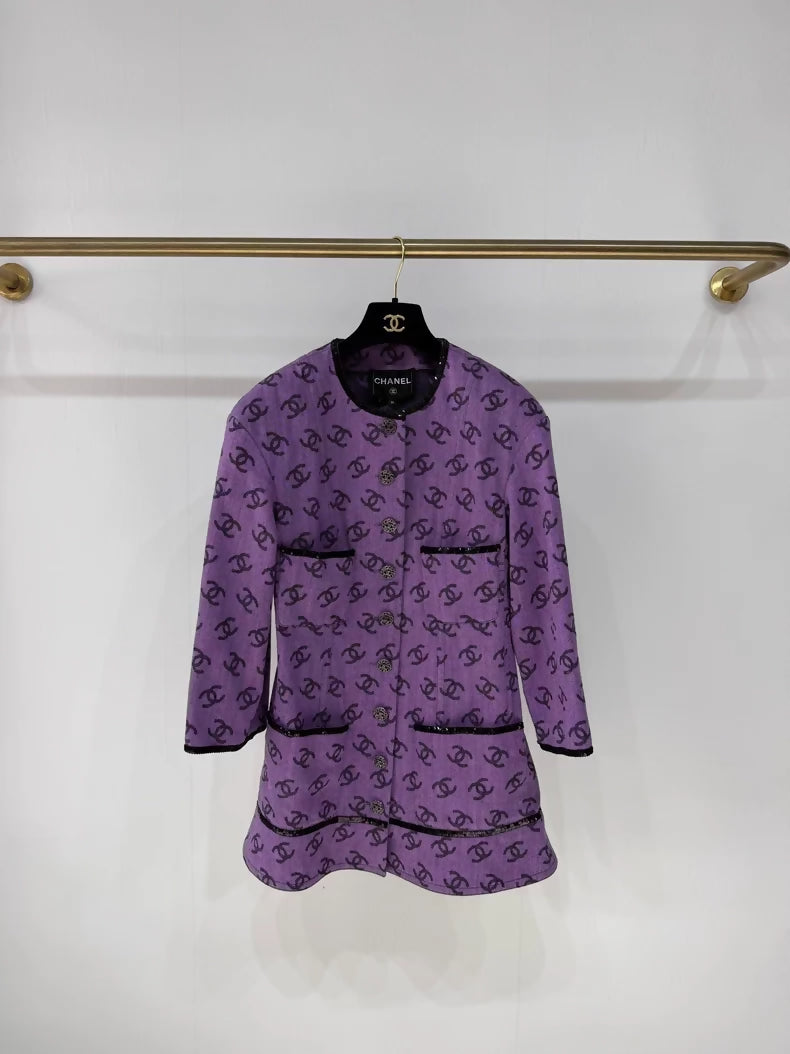 Chanel 22S purple CC logo denim jacket