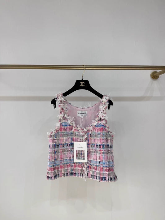 Chanel 25S Pink Mosaic Tassel Vest
