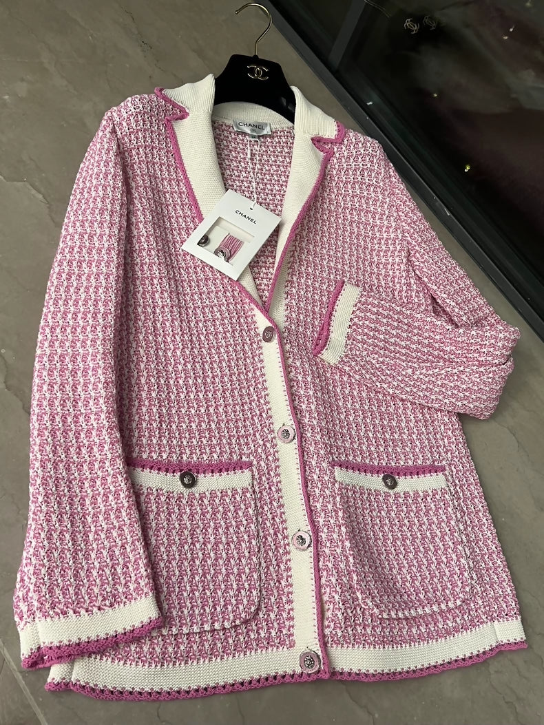 Chanel pink knit cardigan