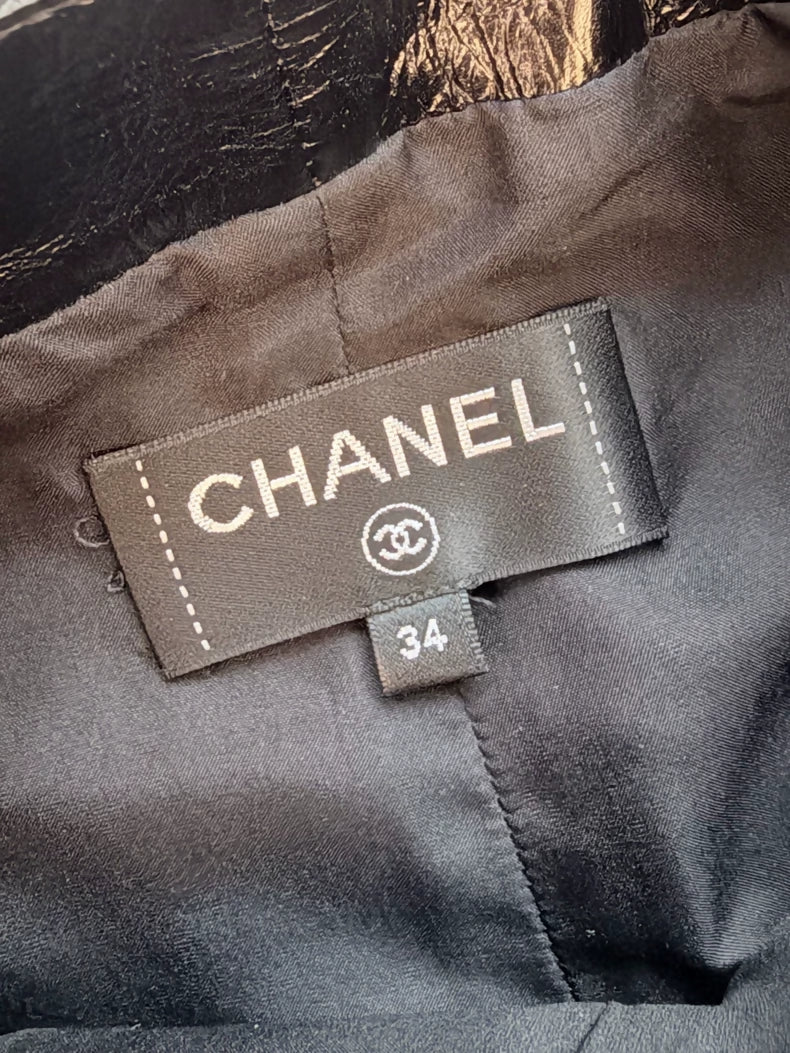 Chanel 22C Black Fringe Lambskin Skirt
