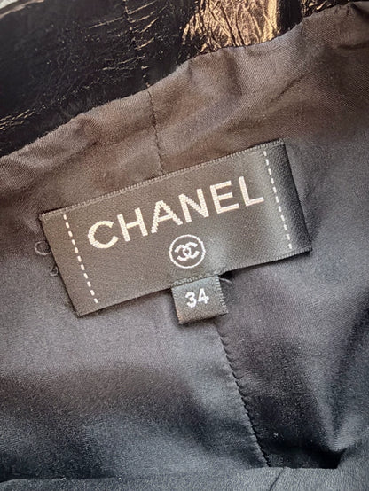 Chanel 22C Black Fringe Lambskin Skirt