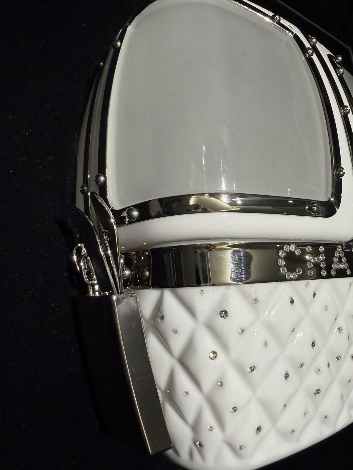 Chanel 2019 Limited Edition Ski Cable Car / Gondola Lift Minaudière Clutch Bag White Resin & Strass Silver Hardware