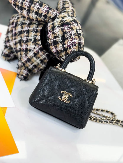 Chanel 25c mini Coco handle black leather with gold hardware chain bag