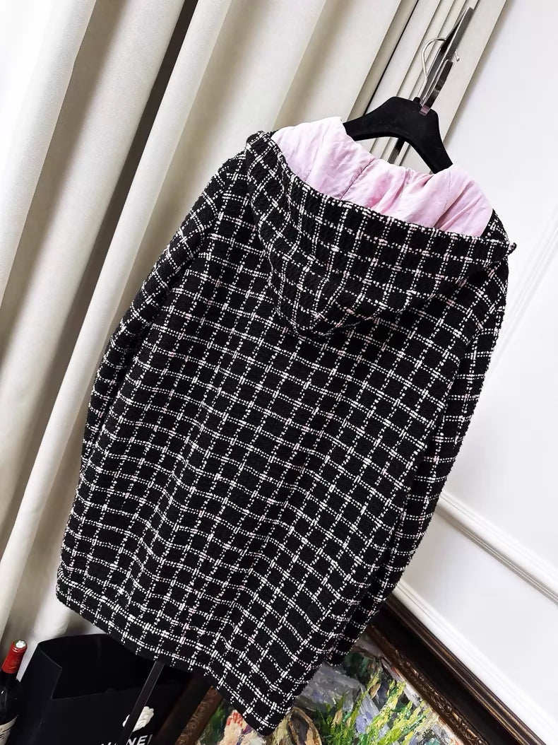 Chanel 24S Black and Pink tweed Coat