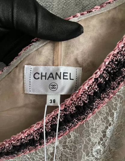 Chanel 23P Silver Iridescent Lace dress