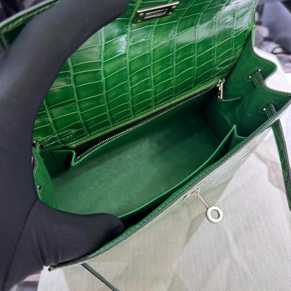 Hermes Kelly 25 Green Bamboo Alligator leather palladium hardware