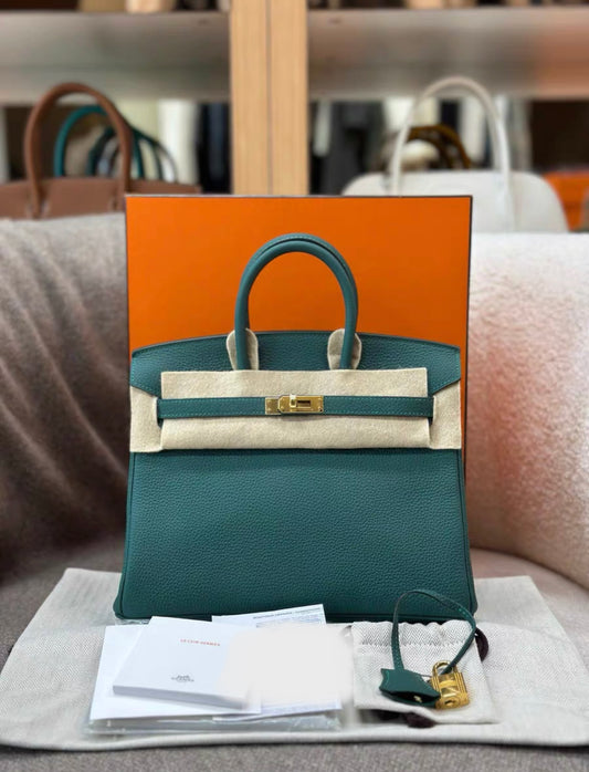 HERMES BIRKIN 25 TOGO Z6 MALACHITE GOLD HARDWARE STAMP C