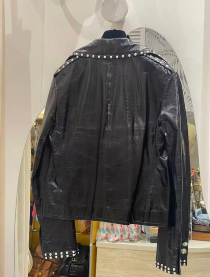 Chanel 17k Pearl black leather jacket
