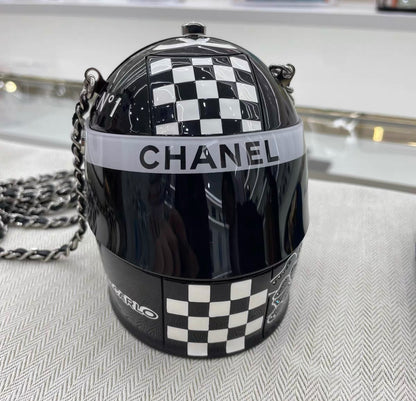 CHANEL 23C Helmet Bag Minauderie Chain Bag Black / White Resin