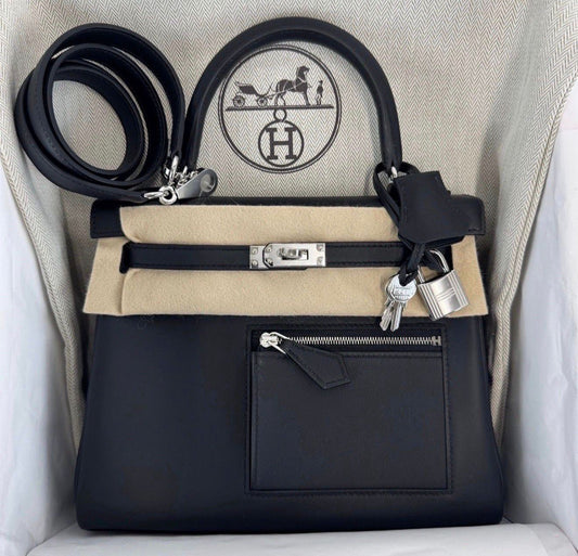 Hermes Kelly 25 Colormatic Black Swift Palladium hardware