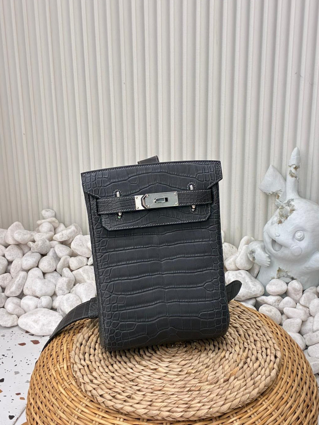 Hermes HAC A Dos Graphite Matte Alligator Palladium hardware