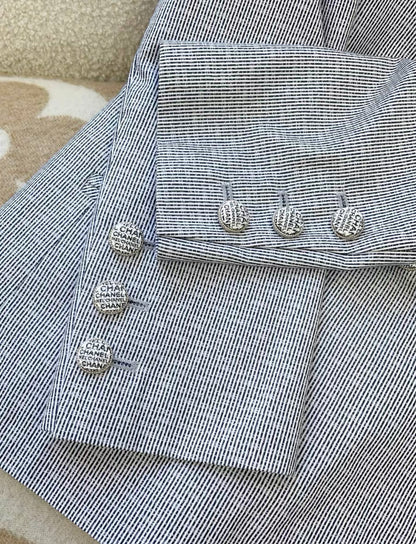 Chanel 24P blue and white striped double C full logo suit jacket size 36