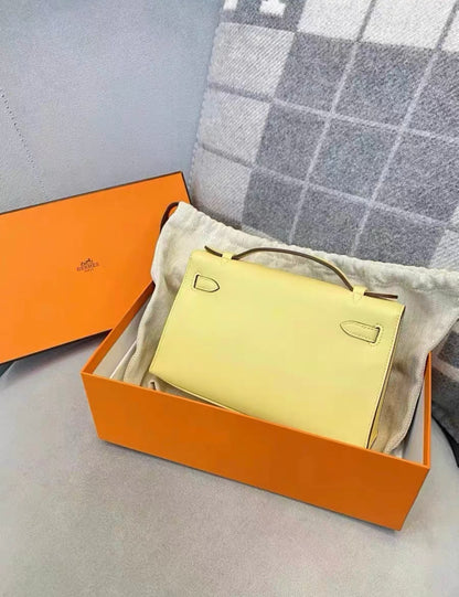 Hermes Kelly Pochette Jaune Poussin Palladium Hardware