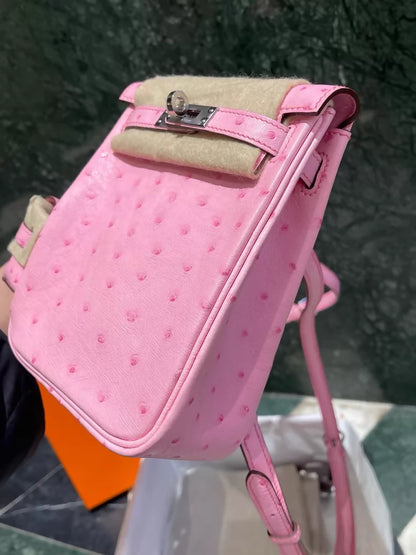 Hermes Kelly Jump L4 Bubblegum pink ostrich leather palladium hardware