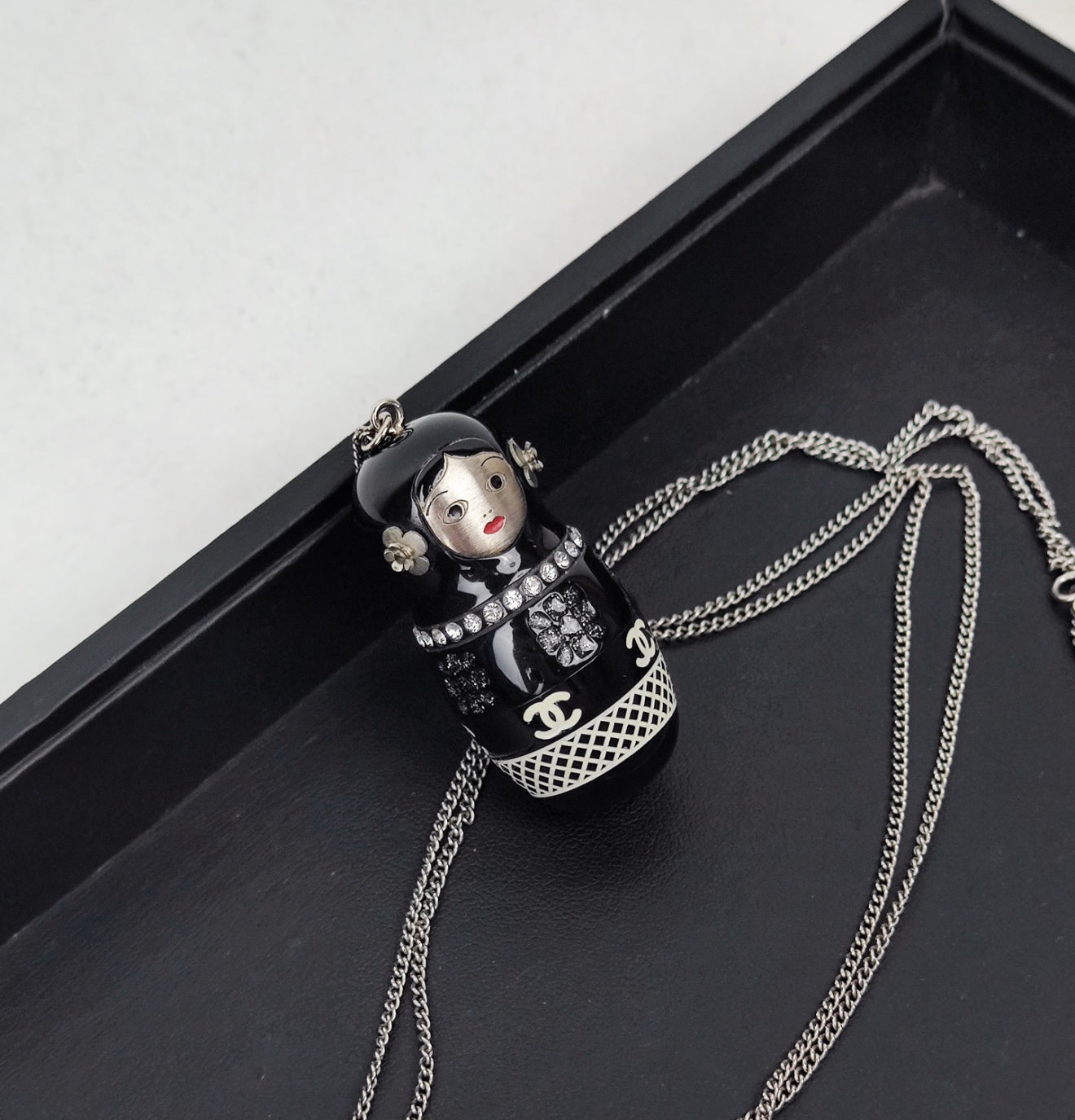 Chanel 09A Acrylic Diamond-Studded Russian Doll Pendant Necklace