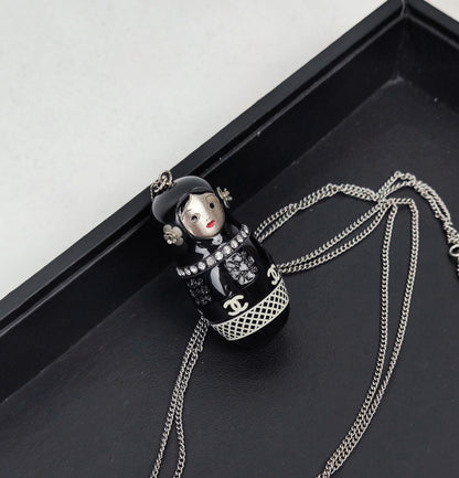 Chanel 09A Acrylic Diamond-Studded Russian Doll Pendant Necklace