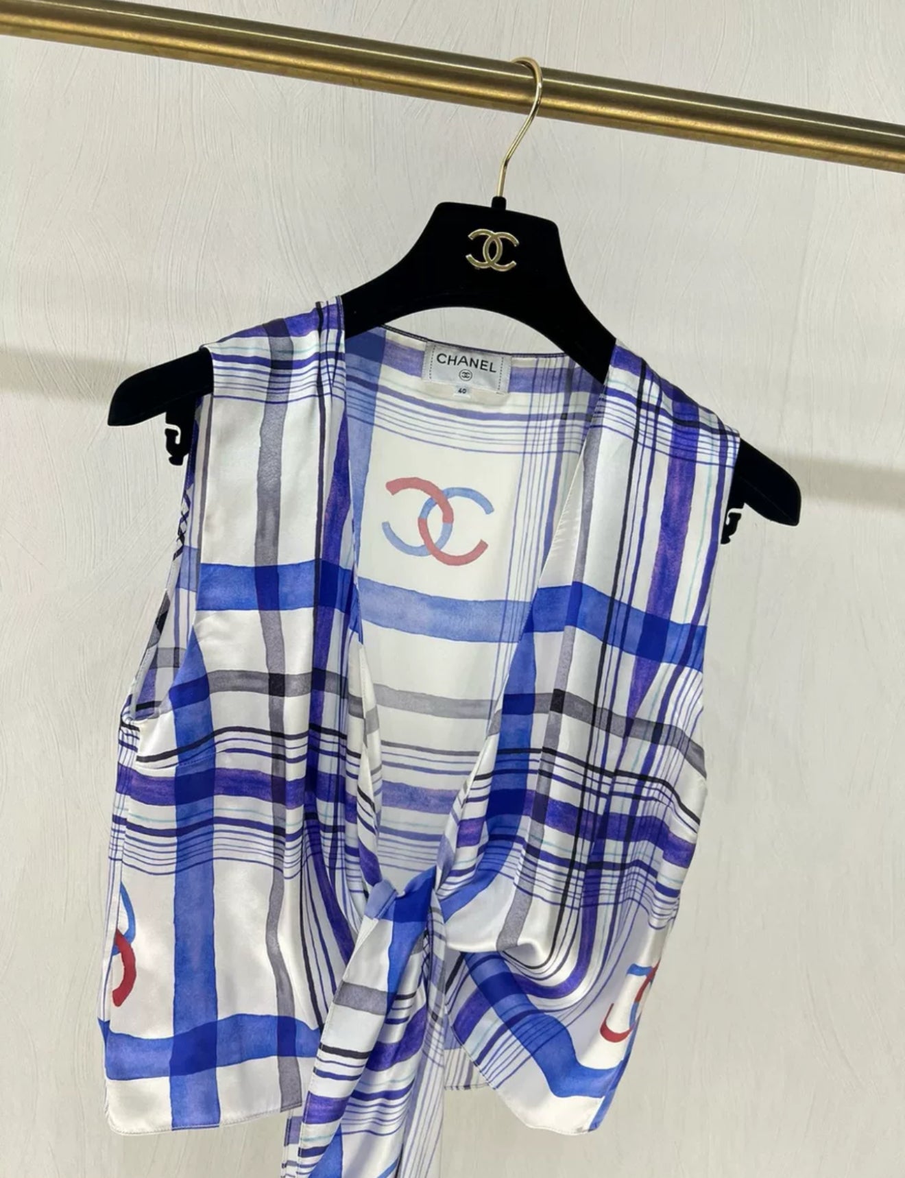 Chanel 23P Blue & White silk shirt