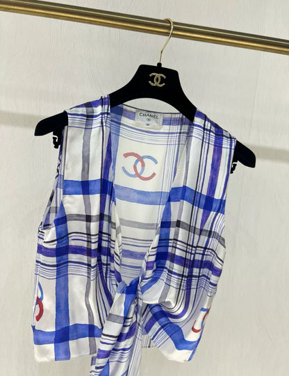 Chanel 23P Blue & White silk shirt