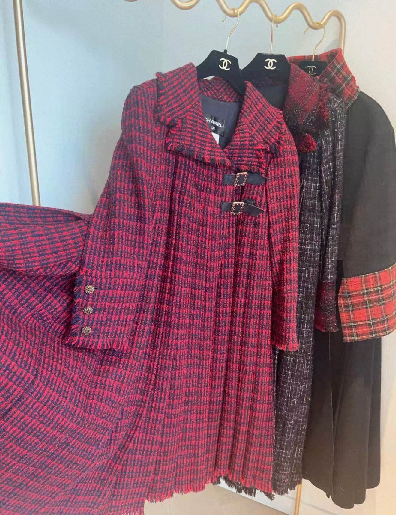 Chanel 13A Métiers d'Art Edinburgh Collection Red Wool British Plaid Coat