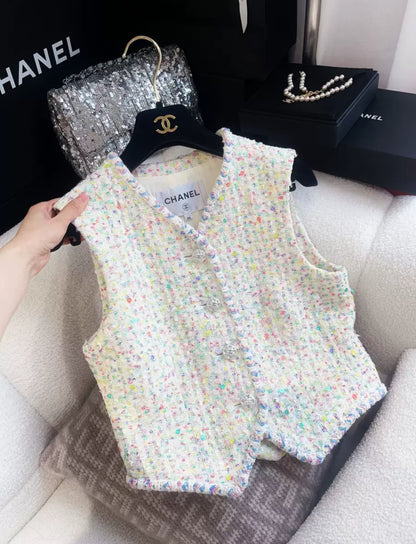 Chanel 23S Multicolore tweed vest size 34