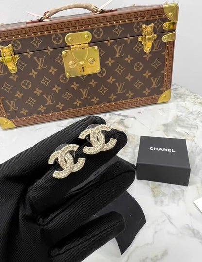 Chanel Gold Double C With Rhinestone earrings 2023