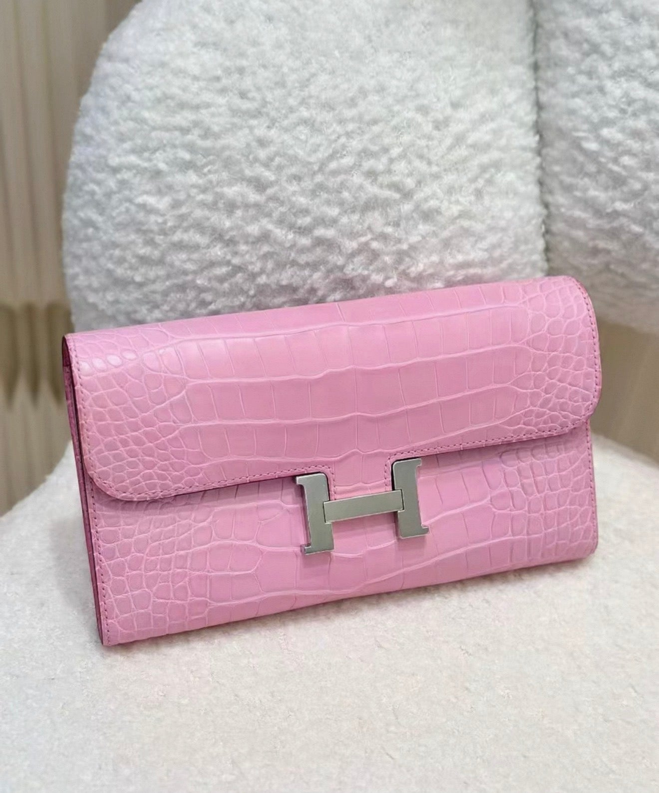 Hermes Constance long wallet pink matte Alligator leather palladium hardware