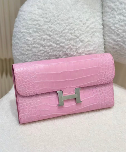 Hermes Constance long wallet pink matte Alligator leather palladium hardware