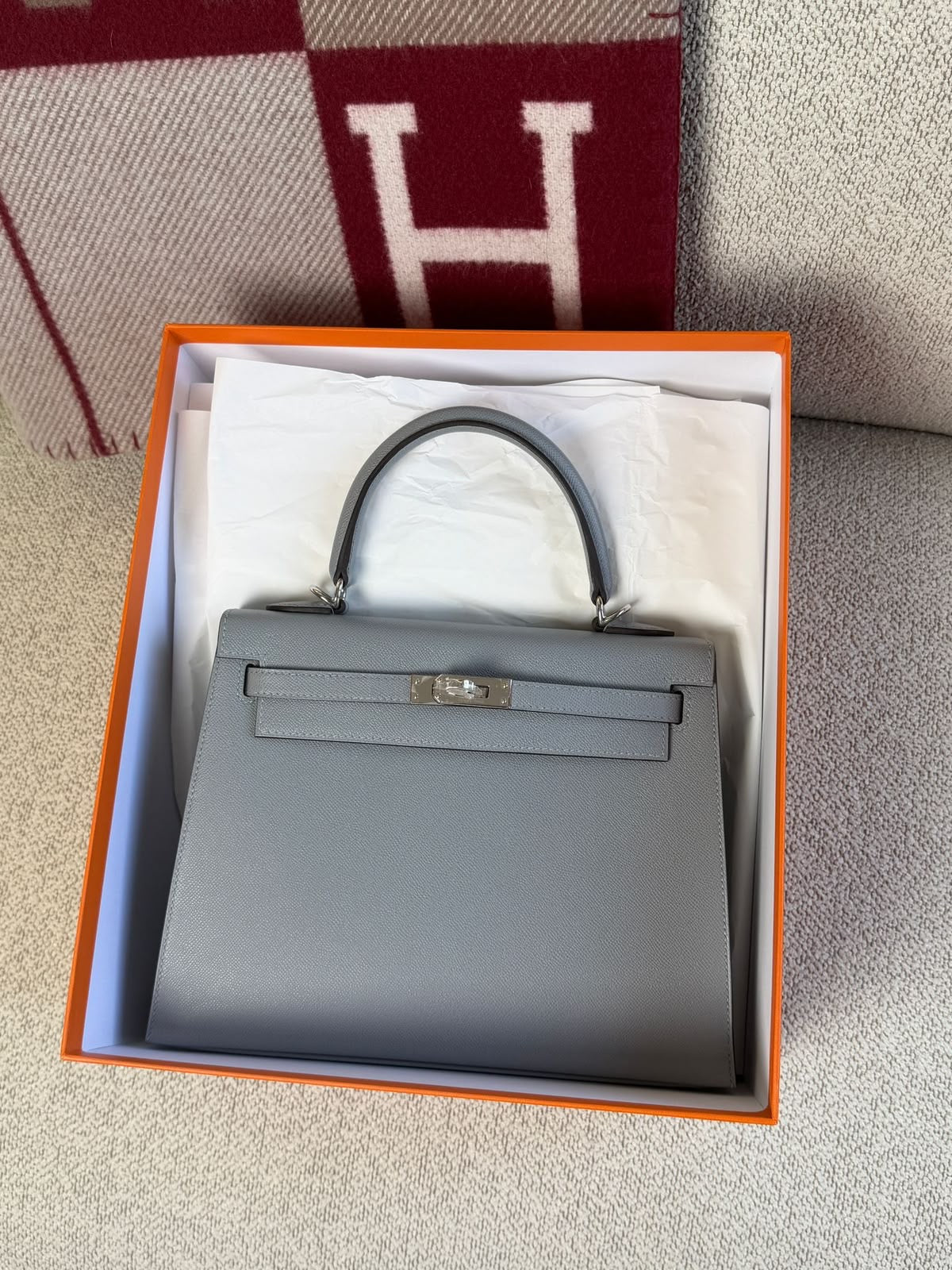 Hermes Kelly 25 Gris Pantin Epsom Palladium hardware