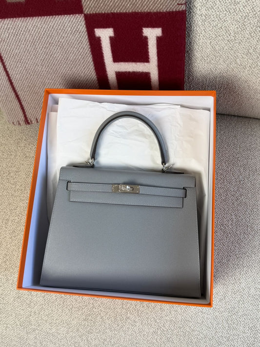 Hermes Kelly 25 Gris Pantin Epsom Palladium hardware