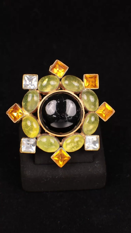 Chanel 1996 Lime Green Glass Rhinestone Brooch