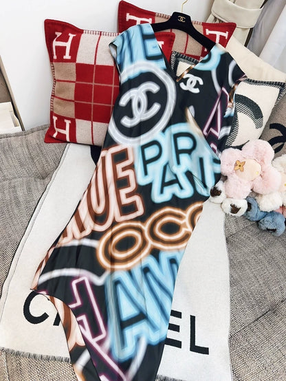 Chanel 21S neon CC logo dress
