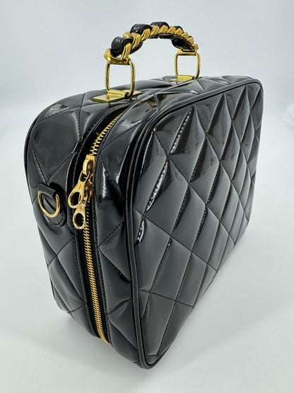 Chanel 1994-96 Black Patent Leather Large Vanity Case