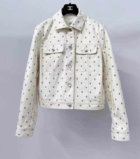 Hermès 23SS Cotton Denim Jacket size 42 Ladies' White Chaîne d'Ancre