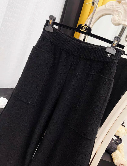 Chanel 24k Pant Wool Black & Light Yellow size 38