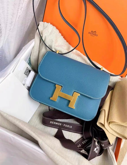 Hermes Constance Mini Blue Jean in Epsom Leather with Gold Hardware