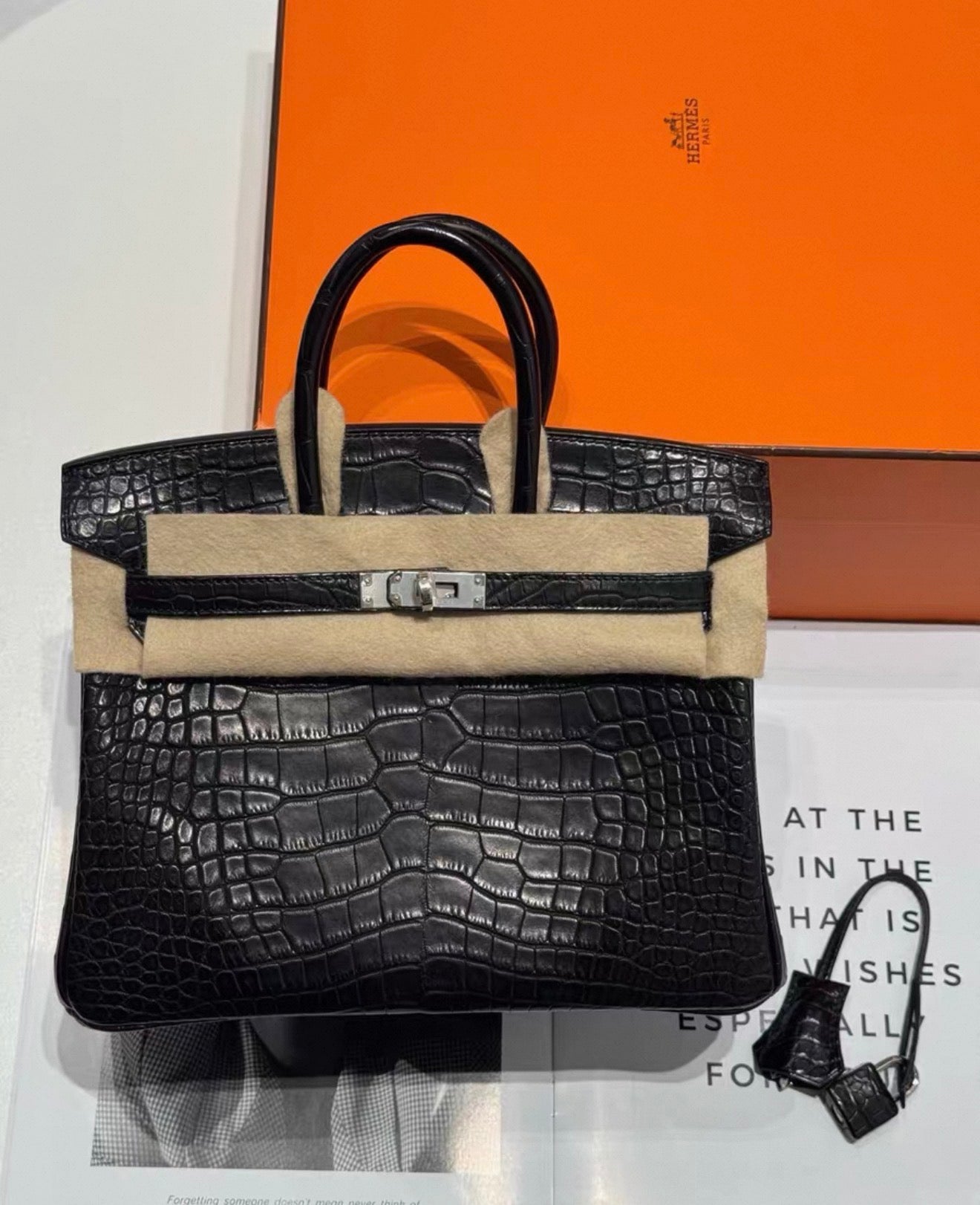 Hermès Birkin 25 Black Matte Porosus Crocodile Palladium Hardware