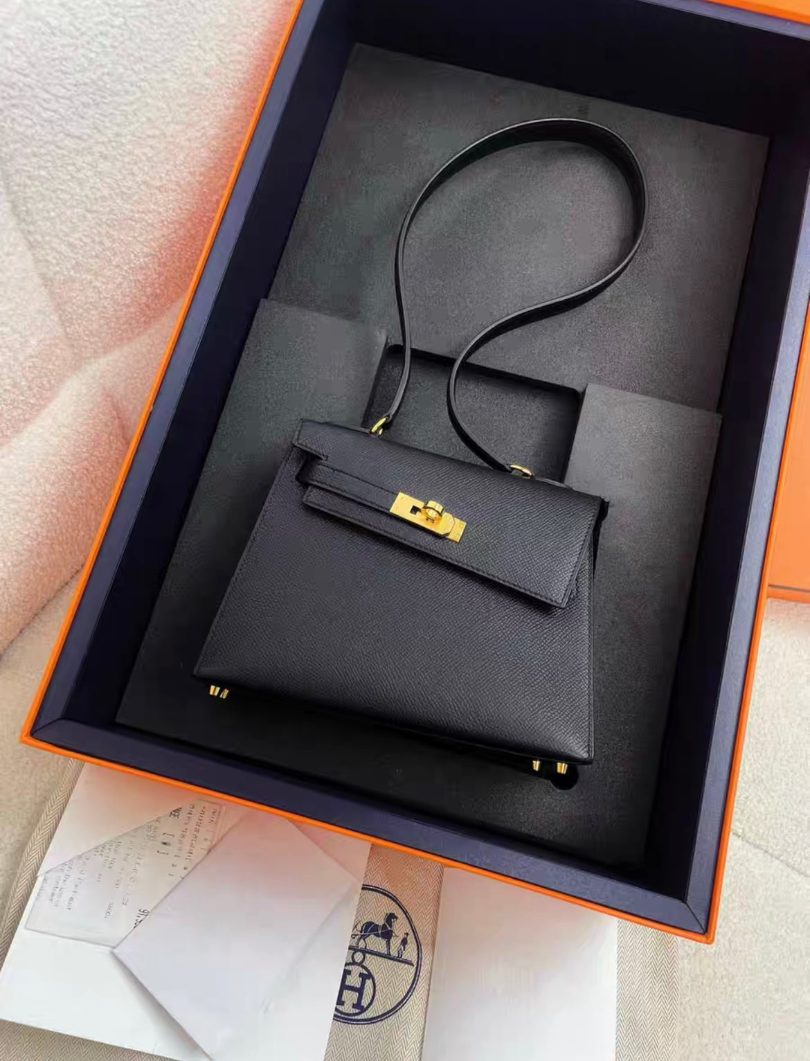 Hermès Kelly Sellier en Desordre 20 Black Epsom Gold Hardware stamp W full set with receipt brand new