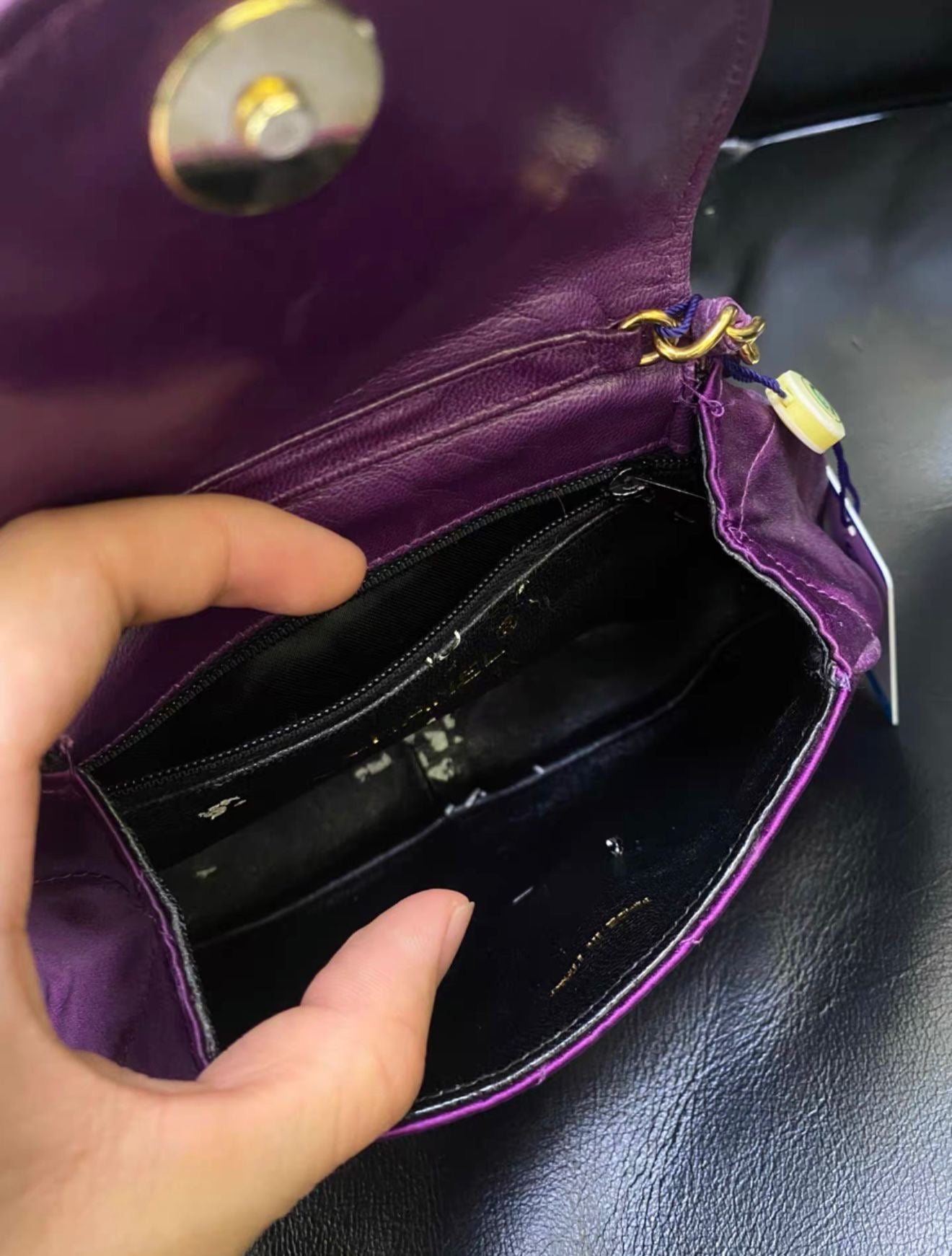 Chanel Vintage Flap Bag in Purple Satin and Gold Hardware