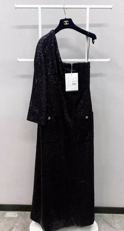 Chanel 22S Glittered Tulle Black Dress