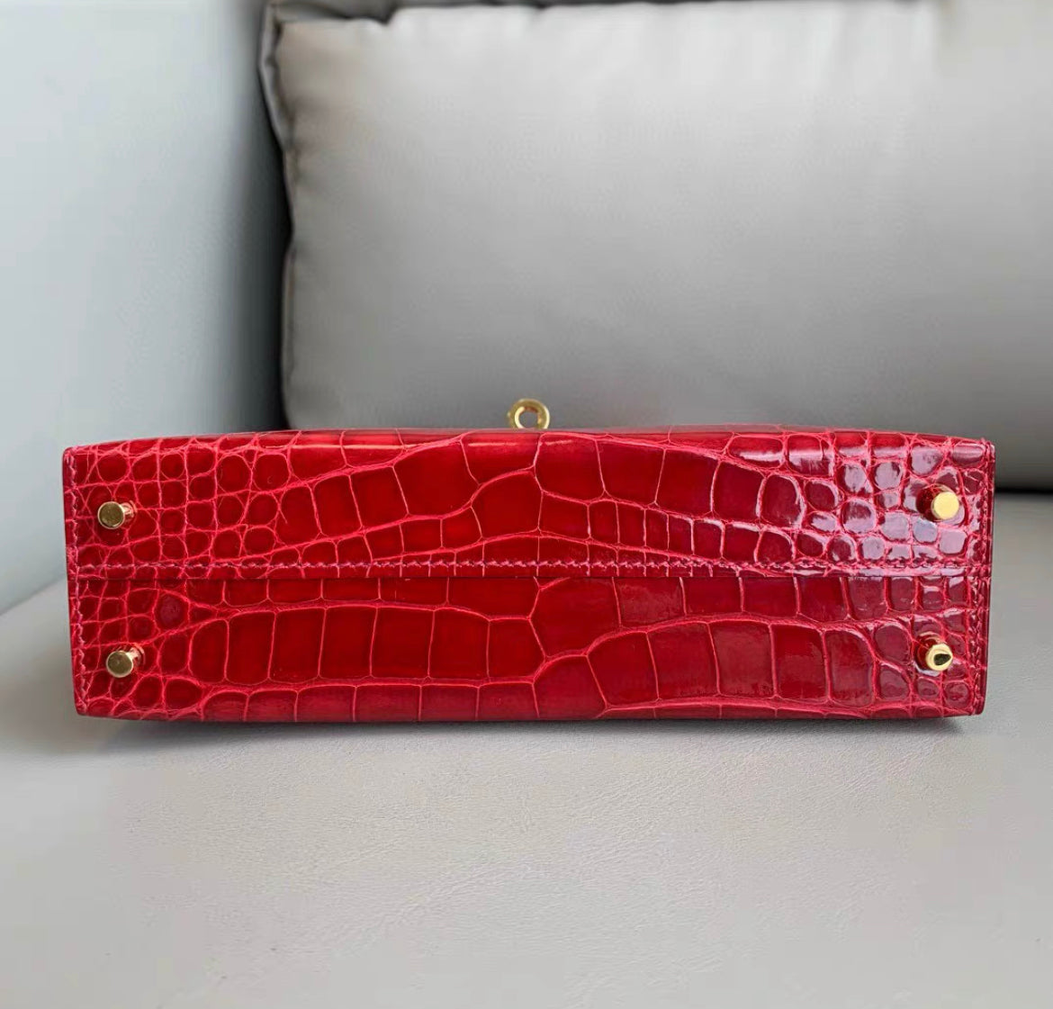 Hermès Kelly Sellier 20 Braise Shiny Alligator Gold Hardware