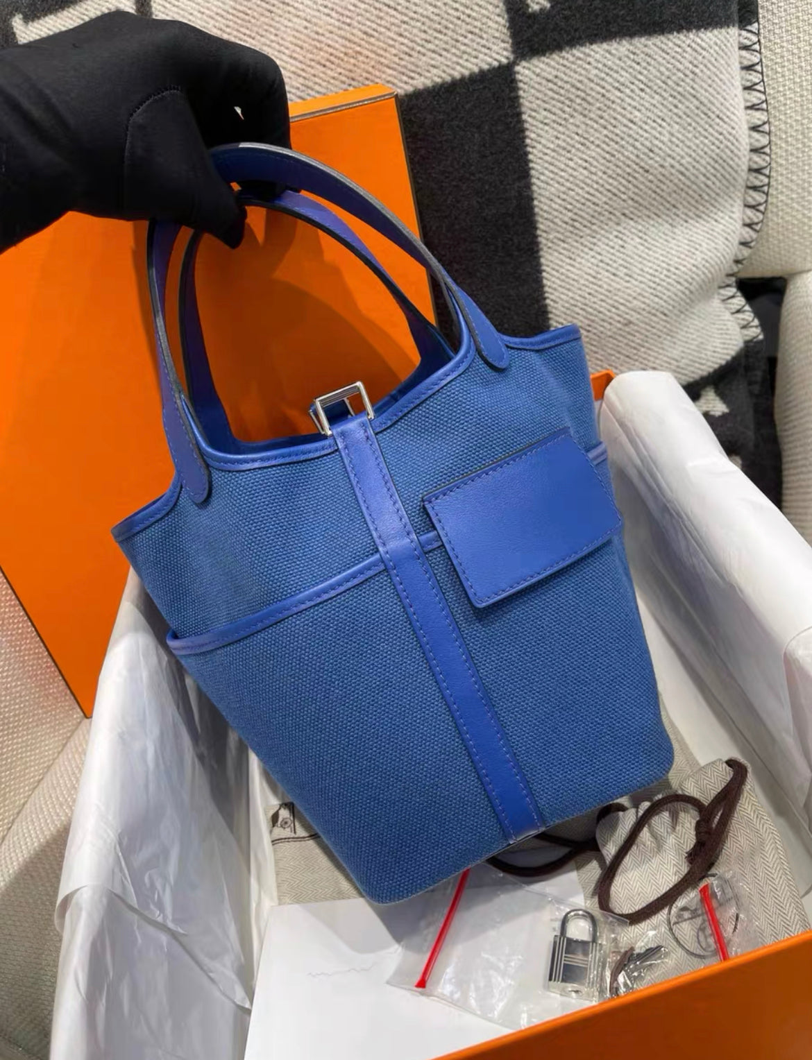 Hermès Picotin Cargo 18 Bleu France Swift and Toile Canvas Palladium Hardware