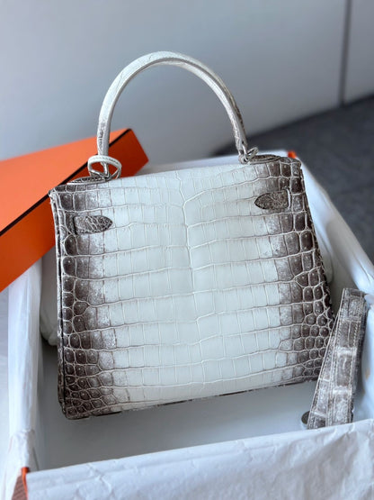 Hermès Kelly Retourne 25 Himalaya Niloticus Crocodile Palladium Hardware