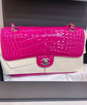 Chanel pink alligator leather medium flag silver hardware
